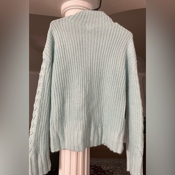 Louren Conrad women. Turquoise high neck , long drop sleeve sweater size Large. - Picture 2 of 5